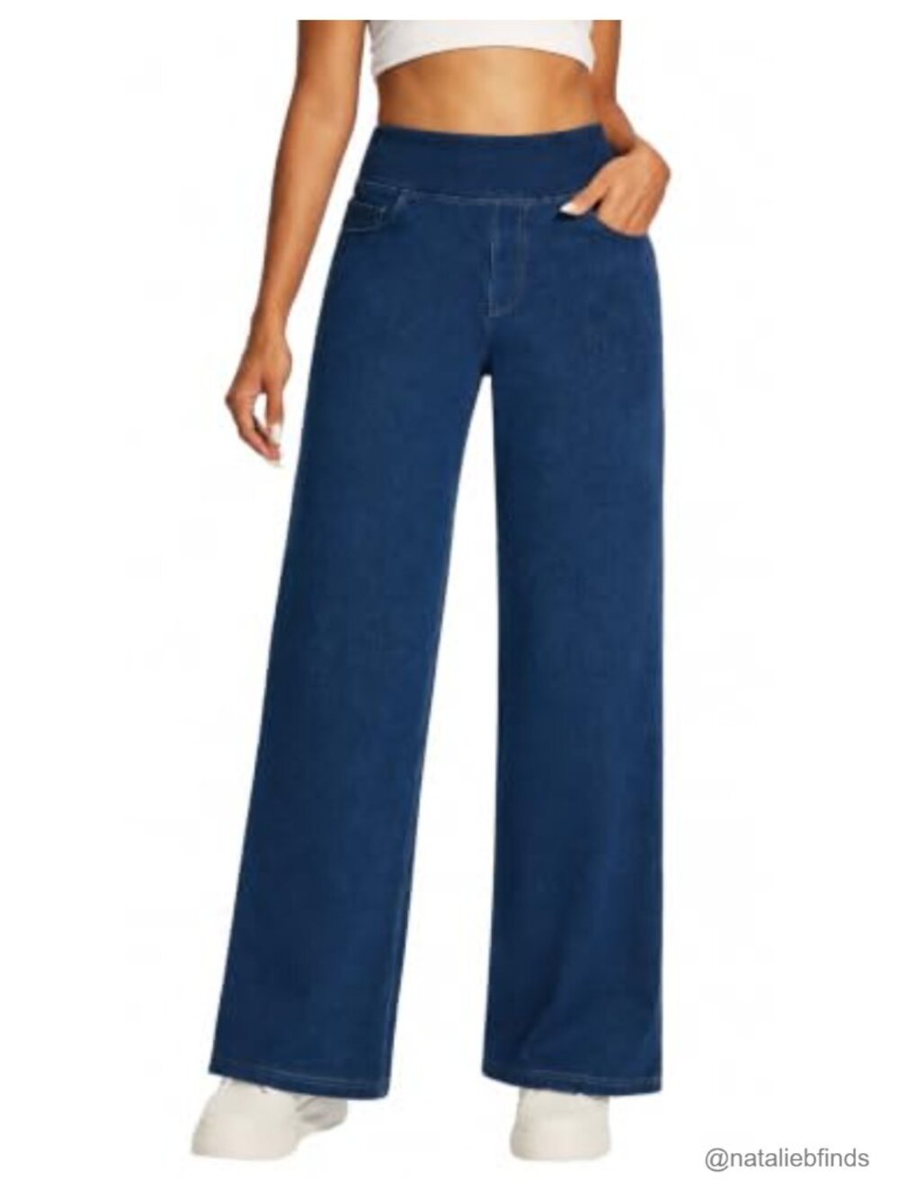 Women's Wide Leg Pull On Stretch Jeans High Waisted Baggy Denim